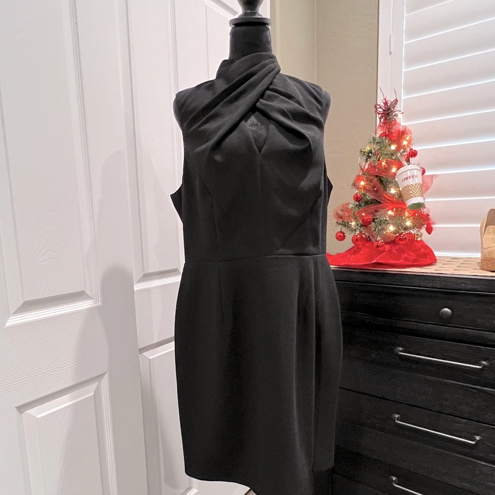 Trina Turk black cross cross halter dress 14